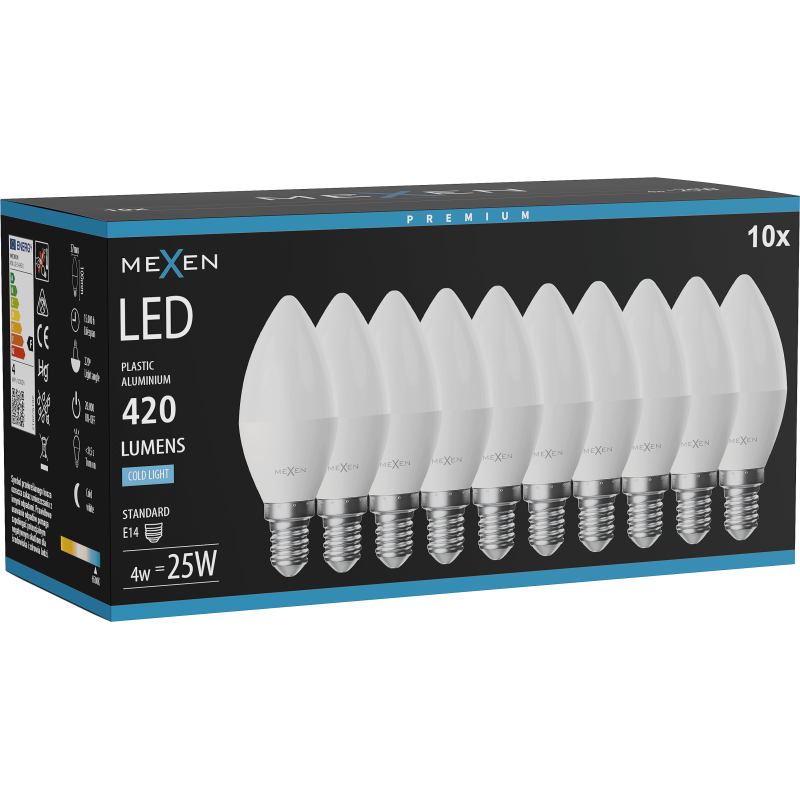 Mexen Nova 10x LED Bulb E14, C37, 4W, Cool - 6500K, 420 lm - L102-E14-0465-01x10