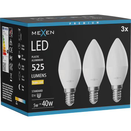 Mexen Nova 3x LED Bulb E14, C37, 5W, Warm - 3000K, 525 lm - L102-E14-0530-01x03