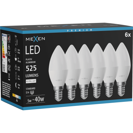 Mexen Nova 6x LED Bulb E14, C37, 5W, Neutral - 4000K, 525 lm - L102-E14-0540-01x06