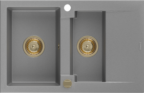 Mexen Gaspar 1.5-compartment granite sink with a drip tray 737 x 475 mm, Grey, siphon Gold - 6507731505-71-G