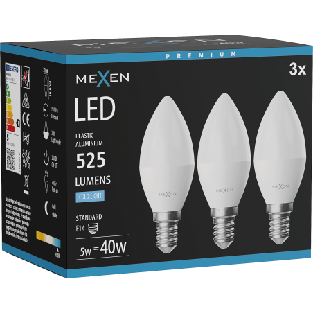 Mexen Nova 3x LED Bulb E14, C37, 5W, Cool - 6500K, 525 lm - L102-E14-0565-01x03