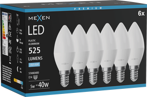 Mexen Nova 6x LED Bulb E14, C37, 5W, Cold - 6500K, 525 lm - L102-E14-0565-01x06