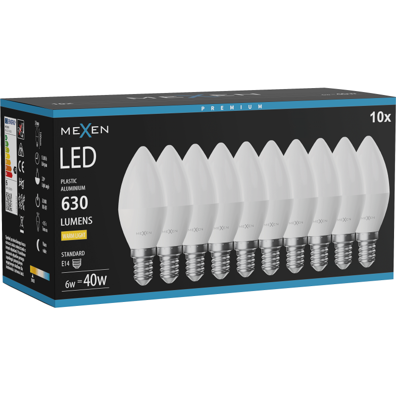 Mexen Nova 10x LED Bulb E14, C37, 6W, Warm - 3000K, 630 lm - L102-E14-0630-01x10