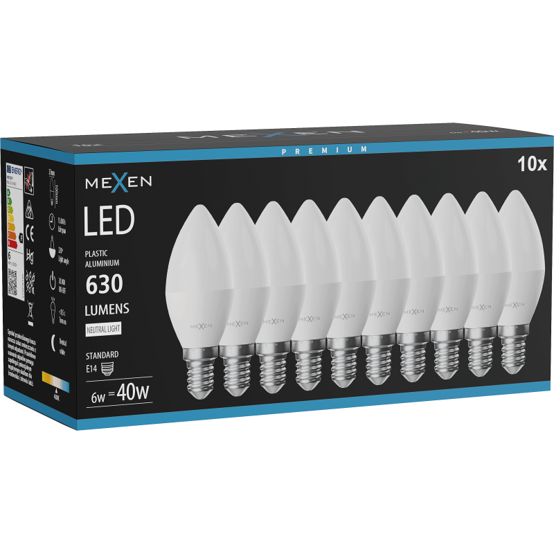 Mexen Nova 10x LED Bulb E14, C37, 6W, Neutral - 4000K, 630 lm - L102-E14-0640-01x10