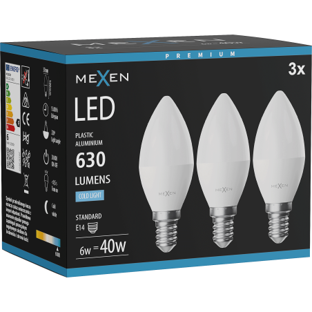 Mexen Nova 3x LED Bulb E14, C37, 6W, Cool - 6500K, 630 lm - L102-E14-0665-01x03