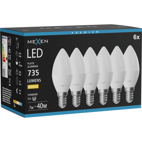 Mexen Nova 6x LED Bulb E14, C37, 7W, Warm - 3000K, 735 lm - L102-E14-0730-01x06