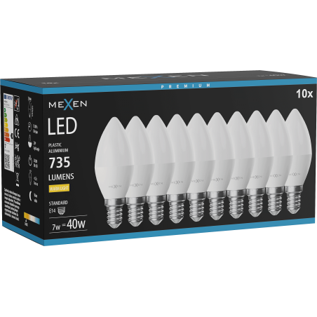 Mexen Nova 10x LED Bulb E14, C37, 7W, Warm - 3000K, 735 lm - L102-E14-0730-01x10