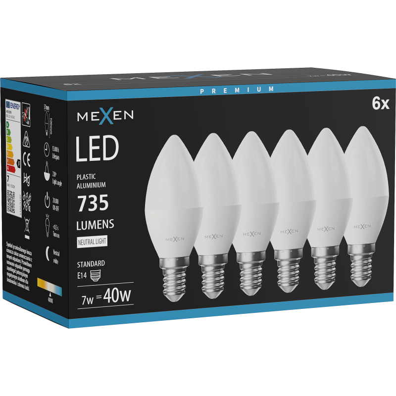 Mexen Nova 6x LED Bulb E14, C37, 7W, Neutral - 4000K, 735 lm - L102-E14-0740-01x06