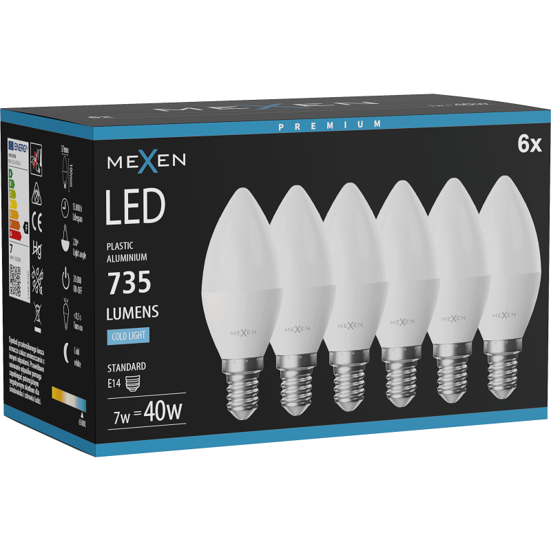 Mexen Nova 6x LED Bulb E14, C37, 7W, Cool - 6500K, 735 lm - L102-E14-0765-01x06