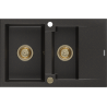 Mexen Gaspar 1.5-compartment granite sink with a drip tray 737 x 475 mm, Black/Gold metallic, siphon Gold - 6507731505-75-G
