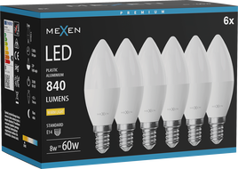 Mexen Nova 6x LED Bulb E14, C37, 8W, Warm - 3000K, 840 lm - L102-E14-0830-01x06