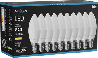 Mexen Nova 10x LED Bulb E14, C37, 8W, Warm - 3000K, 840 lm - L102-E14-0830-01x10