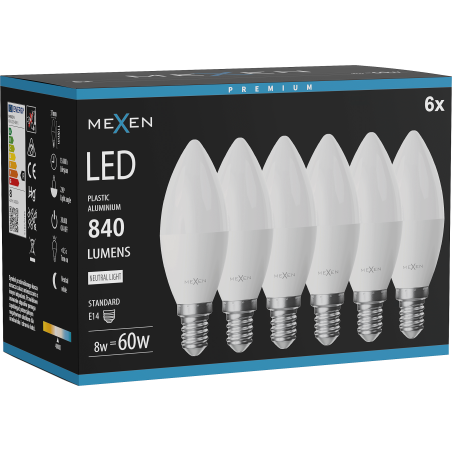 Mexen Nova 6x LED Bulb E14, C37, 8W, Neutral - 4000K, 840 lm - L102-E14-0840-01x06