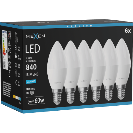 Mexen Nova 6x LED Bulb E14, C37, 8W, Cool - 6500K, 840 lm - L102-E14-0865-01x06