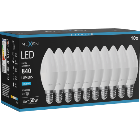 Mexen Nova 10x LED Bulb E14, C37, 8W, Cool - 6500K, 840 lm - L102-E14-0865-01x10