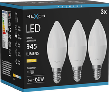 Mexen Nova 3x LED Bulb E14, C37, 9W, Warm - 3000K, 945 lm - L102-E14-0930-01x03
