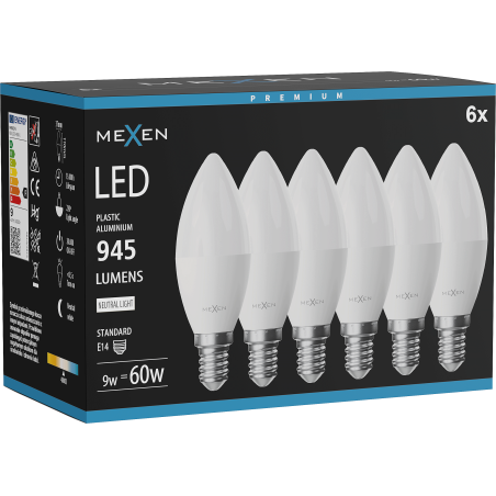 Mexen Nova 6x LED Bulb E14, C37, 9W, Neutral - 4000K, 945 lm - L102-E14-0940-01x06