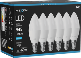 Mexen Nova 6x LED Bulb E14, C37, 9W, Cool - 6500K, 945 lm - L102-E14-0965-01x06