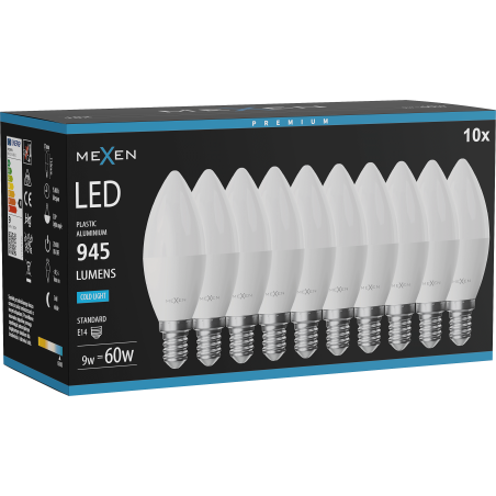 Mexen Nova 10x LED Bulb E14, C37, 9W, Cool - 6500K, 945 lm - L102-E14-0965-01x10