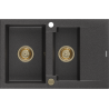 Mexen Gaspar 1.5-compartment granite sink with a drip tray 737 x 475 mm, spotted black, siphon Gold - 6507731505-76-G