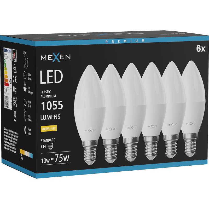 Mexen Nova 6x LED Bulb E14, C37, 10W, Warm - 3000K, 1055 lm - L102-E14-1030-01x06
