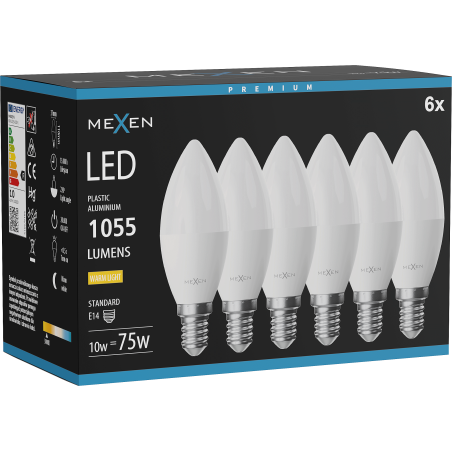 Mexen Nova 6x LED Bulb E14, C37, 10W, Warm - 3000K, 1055 lm - L102-E14-1030-01x06