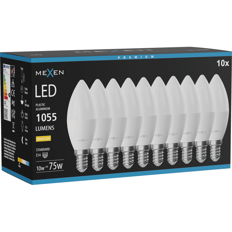 Mexen Nova 10x LED Bulb E14, C37, 10W, Warm - 3000K, 1055 lm - L102-E14-1030-01x10