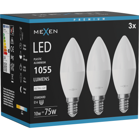 Mexen Nova 3x LED Bulb E14, C37, 10W, Neutral - 4000K, 1055 lm - L102-E14-1040-01x03