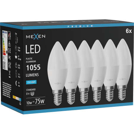 Mexen Nova 6x LED Bulb E14, C37, 10W, Cool - 6500K, 1055 lm - L102-E14-1065-01x06