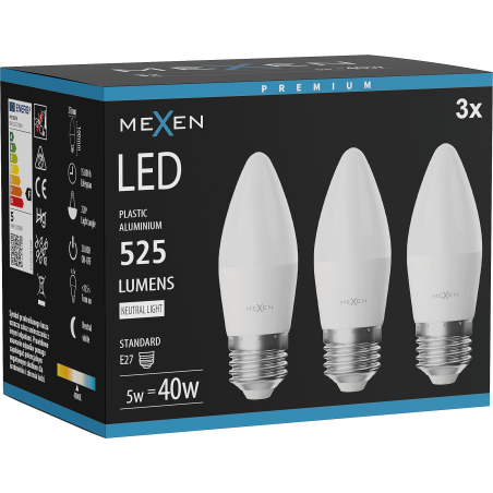 Mexen Nova 3x LED Bulb E27, C37, 5W, Neutral - 4000K, 525 lm - L102-E27-0540-01x03