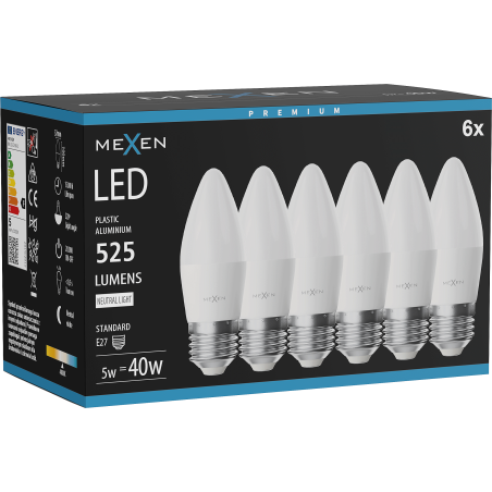 Mexen Nova 6x LED Bulb E27, C37, 5W, Neutral - 4000K, 525 lm - L102-E27-0540-01x06