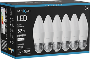 Mexen Nova 6x LED Bulb E27, C37, 5W, Neutral - 4000K, 525 lm - L102-E27-0540-01x06