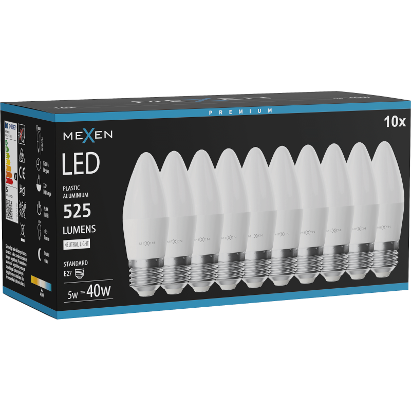 Mexen Nova 10x LED Bulb E27, C37, 5W, Neutral - 4000K, 525 lm - L102-E27-0540-01x10
