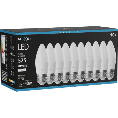 Mexen Nova 10x LED Bulb E27, C37, 5W, Neutral - 4000K, 525 lm - L102-E27-0540-01x10