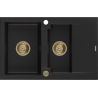 Mexen Gaspar 1.5-compartment granite sink with a drip tray 737 x 475 mm, Black, siphon Gold - 6507731505-77-G