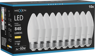 Mexen Nova 10x LED Bulb E27, C37, 8W, Warm - 3000K, 840 lm - L102-E27-0830-01x10