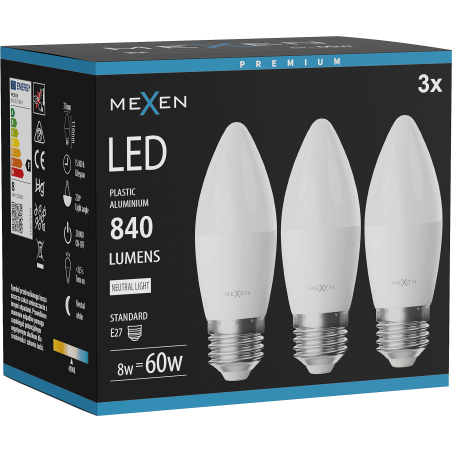 Mexen Nova 3x LED Bulb E27, C37, 8W, Neutral - 4000K, 840 lm - L102-E27-0840-01x03