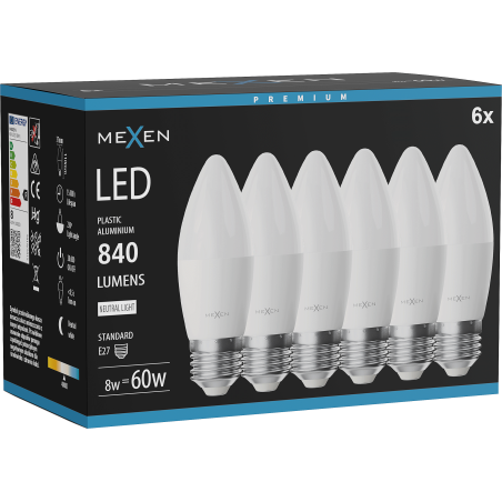 Mexen Nova 6x LED Bulb E27, C37, 8W, Neutral - 4000K, 840 lm - L102-E27-0840-01x06