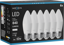 Mexen Nova 6x LED Bulb E27, C37, 8W, Neutral - 4000K, 840 lm - L102-E27-0840-01x06