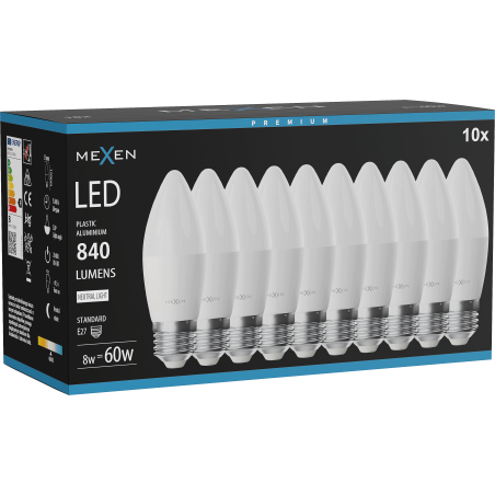 Mexen Nova 10x LED Bulb E27, C37, 8W, Neutral - 4000K, 840 lm - L102-E27-0840-01x10