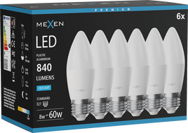 Mexen Nova 6x LED Bulb E27, C37, 8W, Cool - 6500K, 840 lm - L102-E27-0865-01x06