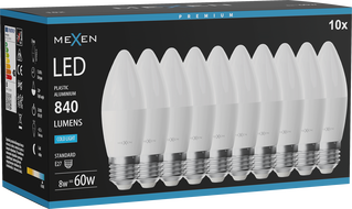 Mexen Nova 10x LED Bulb E27, C37, 8W, Cool - 6500K, 840 lm - L102-E27-0865-01x10