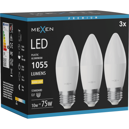 Mexen Nova 3x LED bulb E27, C37, 10W, Warm - 3000K, 1055 lm - L102-E27-1030-01x03