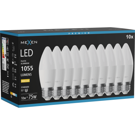 Mexen Nova 10x LED Bulb E27, C37, 10W, Warm - 3000K, 1055 lm - L102-E27-1030-01x10