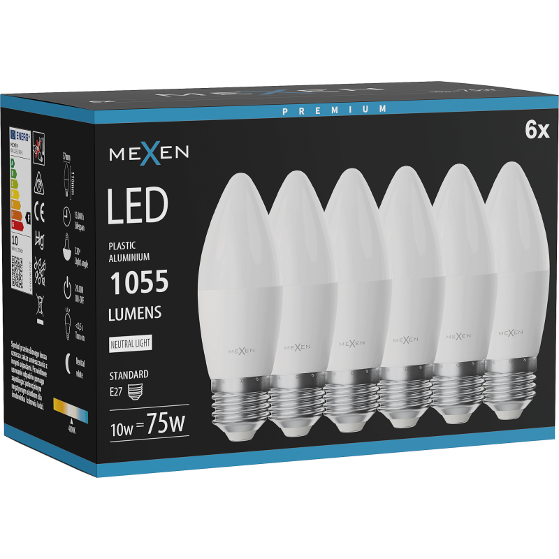 Mexen Nova 6x LED Bulb E27, C37, 10W, Neutral - 4000K, 1055 lm - L102-E27-1040-01x06