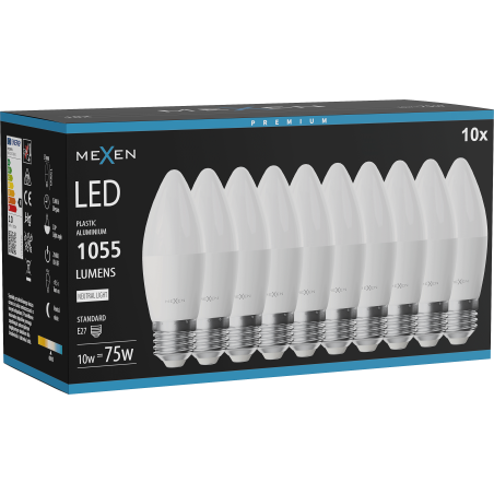 Mexen Nova 10x LED Bulb E27, C37, 10W, Neutral - 4000K, 1055 lm - L102-E27-1040-01x10
