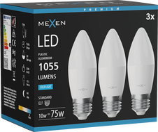 Mexen Nova 3x LED Bulb E27, C37, 10W, Cool - 6500K, 1055 lm - L102-E27-1065-01x03