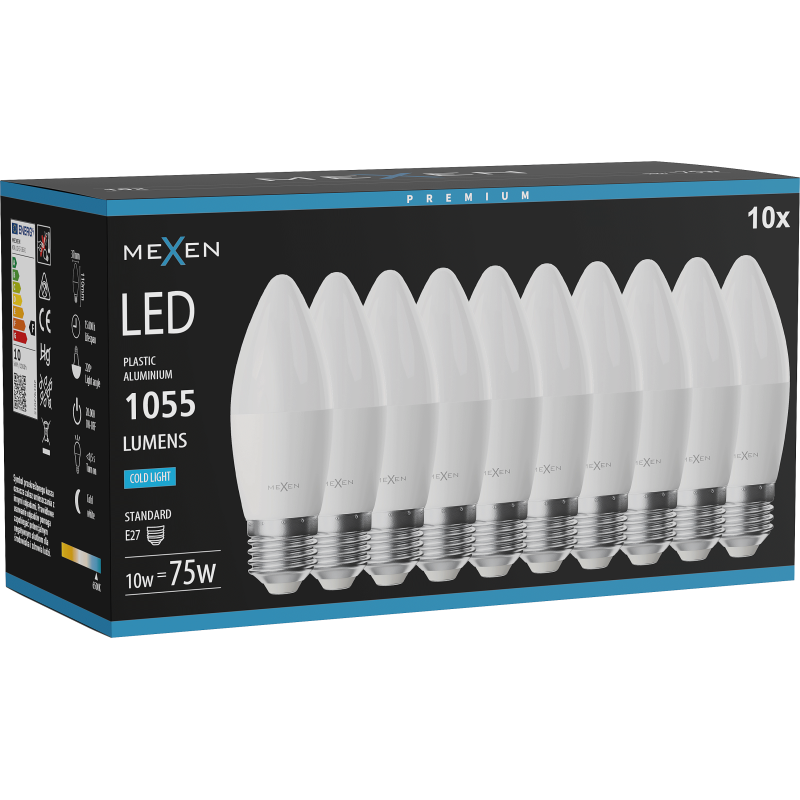 Mexen Nova 10x LED Bulb E27, C37, 10W, Cool - 6500K, 1055 lm - L102-E27-1065-01x10