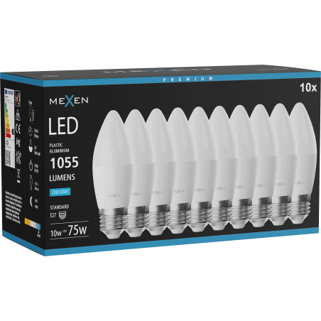 Mexen Nova 10x LED Bulb E27, C37, 10W, Cool - 6500K, 1055 lm - L102-E27-1065-01x10