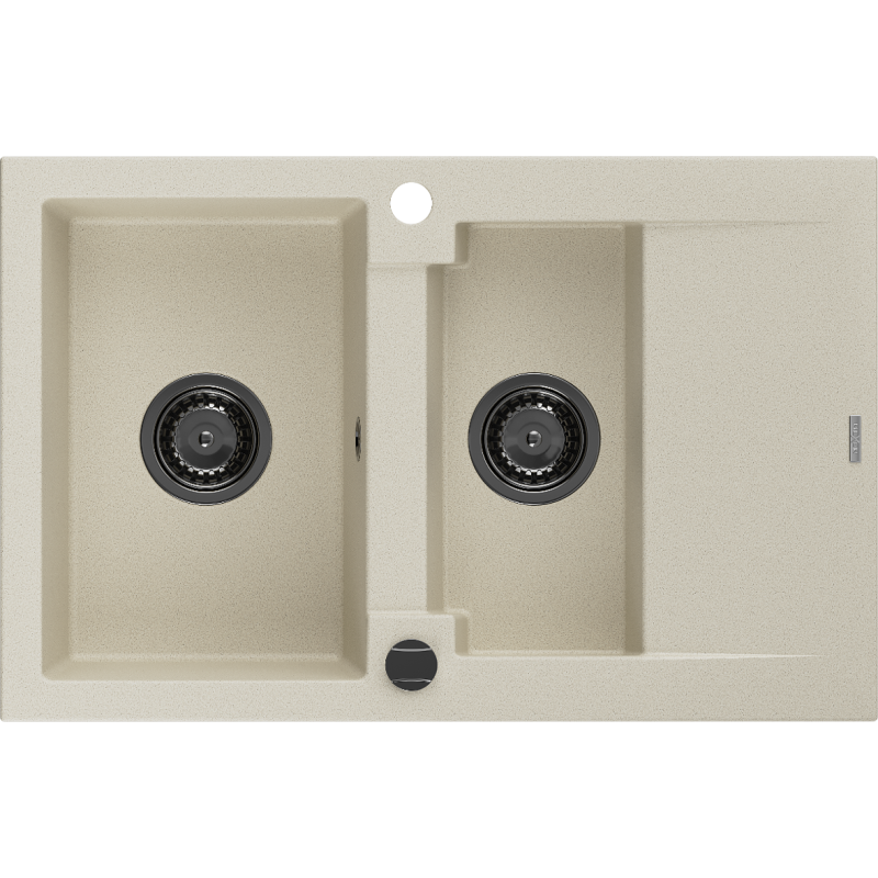 Mexen Gaspar 1.5-compartment granite sink with a drip tray 737 x 475 mm, Beige, siphon Black - 6507731505-69-B